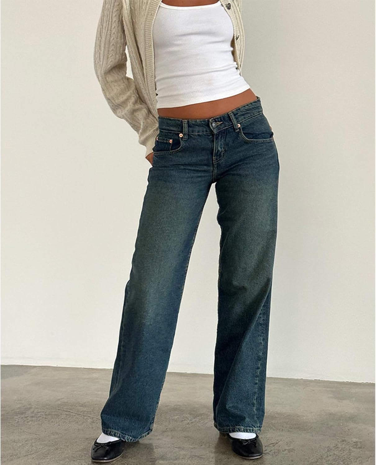 Mxiqqpltky Low Rise Jeans for Women Mom Jeans Wide Straight Leg Baggy Jeans Y2k Vintage Boyfriend Denim Pants Streetwear - Image 2