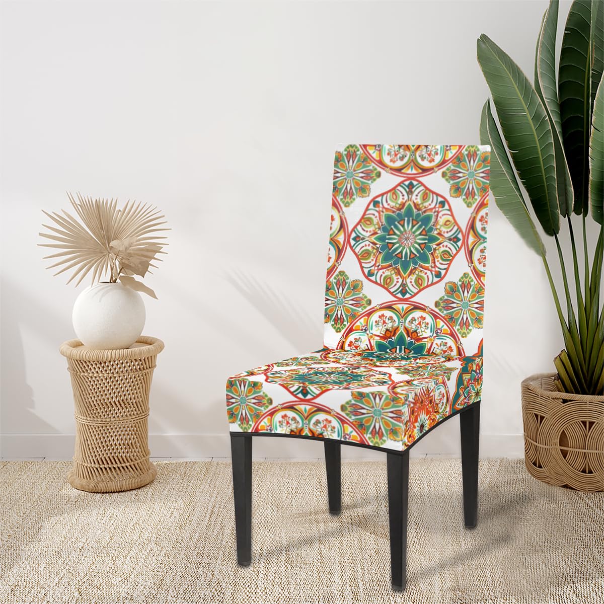 Mexpekil Stuhlhussen für Esszimmerstühle, bunt, geometrisches Mandala, dehnbar, waschbar, für Küche, Hochzeit, Party, Dekoration, 6 Stück