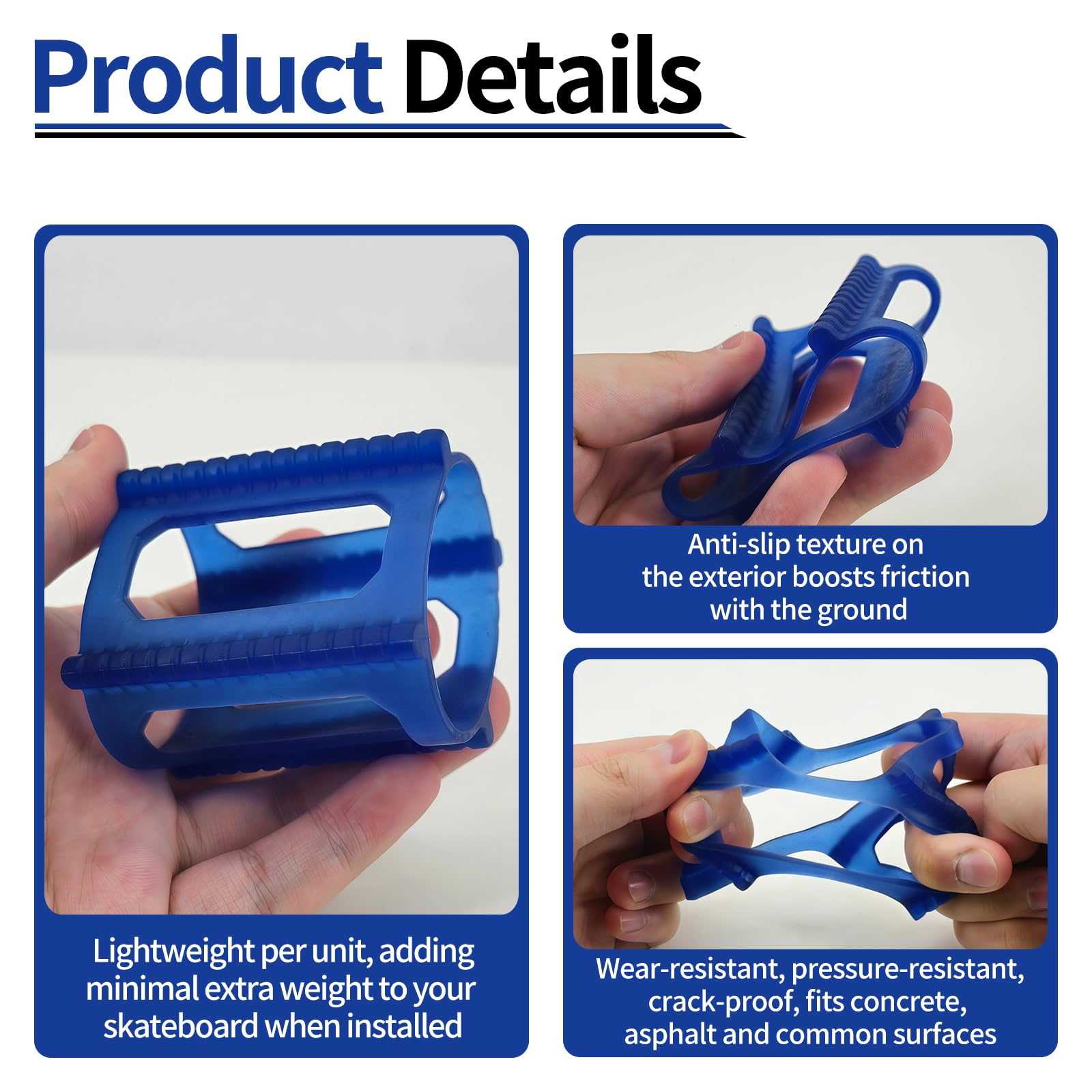 Gummi Skateboard Zubehör Skate Rollen - Fixiert Skater Roller, Skateboard-Trainer-Schutzring für Skateboard Räder, Gummi Trick Longboard Accessoires, Gummiringe Stoppen die Räder Trick, Blau, 4 Stück