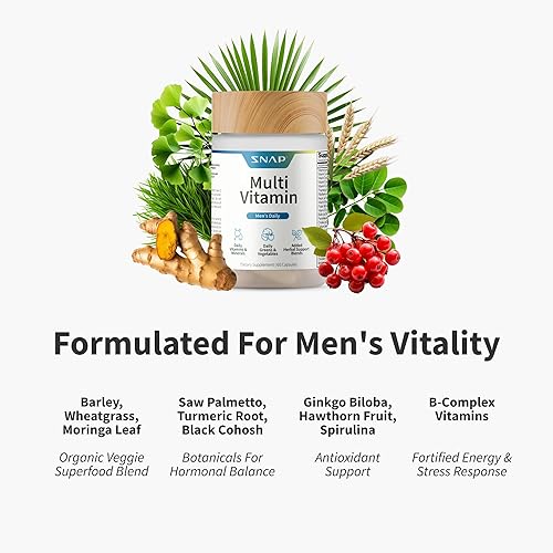 Miniatura 3 de Snap Supplements Multivitaminas para hombres, vitaminas y minerales diarios para hombres, vitamina D, B12, zinc, hierbas y vitamina C para energía y