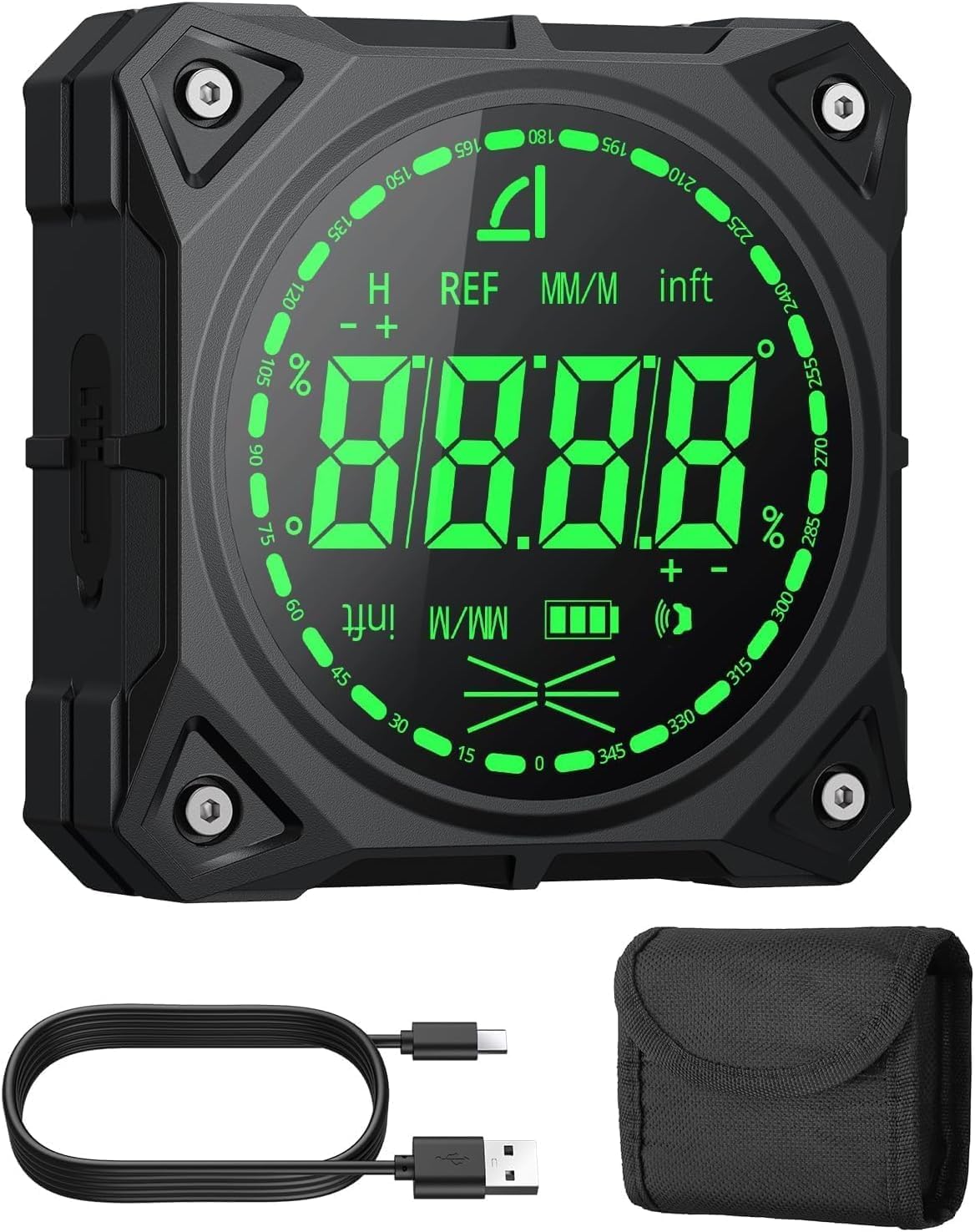 4-Side Strong Magnetic Digital Angle Finder Level Box | 4*90°/2*180° Range,LED Display, Rechargeable, Angle Finder with Buzzer Alarm for Woodworking Construction DIY Table Saw