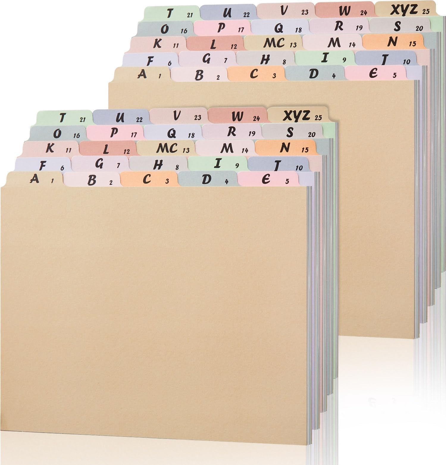 Juego de 2 50 separadores de archivos del alfabeto, guías de archivos de la A a la Z, tamaño carta, pestaña de corte 1/5, organizador de archivos alfabético, separadores de archivadores para el