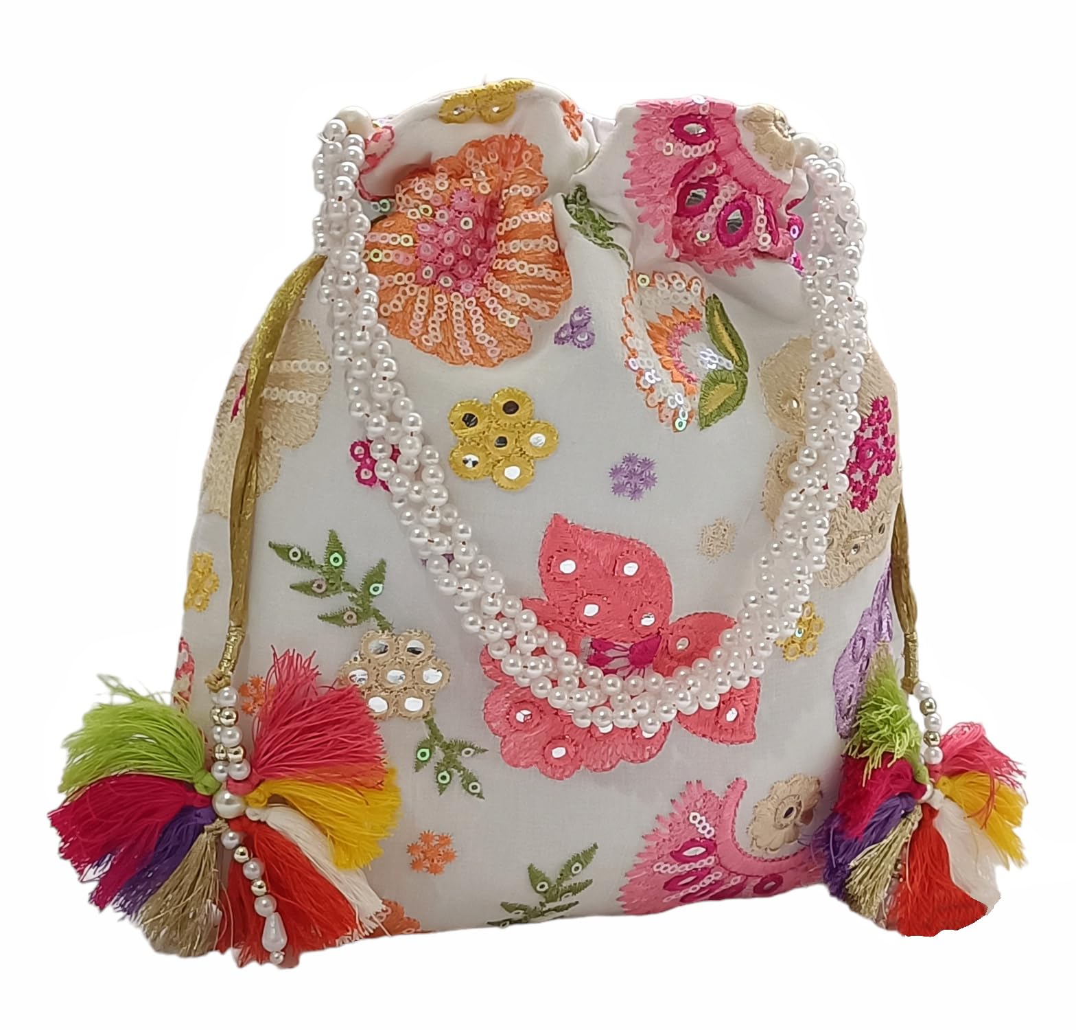 duchess Women's Embroidered Polti Bag with Pearl Handle and Tassel - Bridal Ethnic Traditional Casual Purse/Clutch/Handbag, 21 L X 2 W X 23 H Cm-picture-37