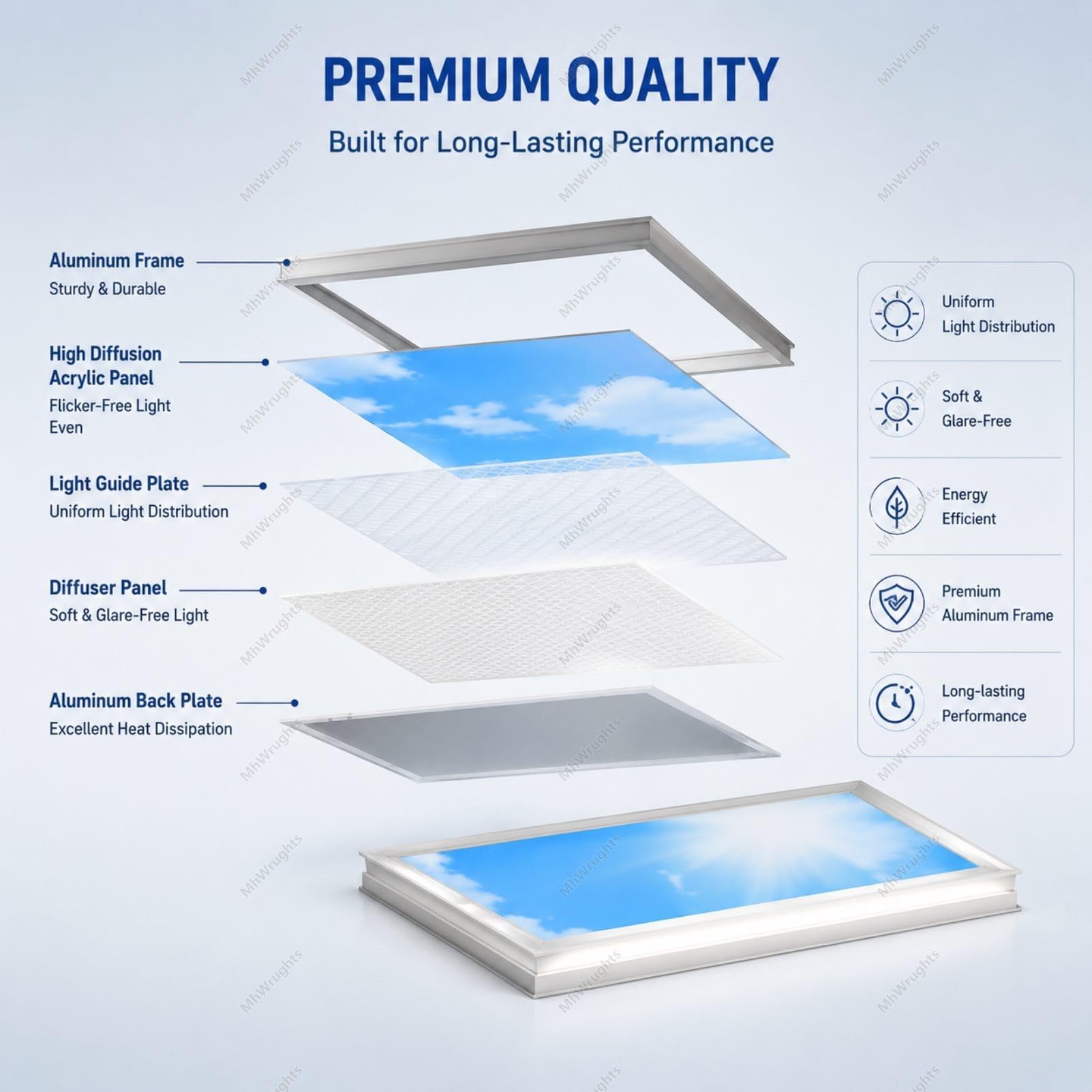 Lámpara de Techo con Efecto tragaluz Artificial, Panel LED Azul con simulación de luz Natural, Efecto de luz Solar Regulable y Control Remoto, para Sala de Estar Sky-30 * 120Integrated