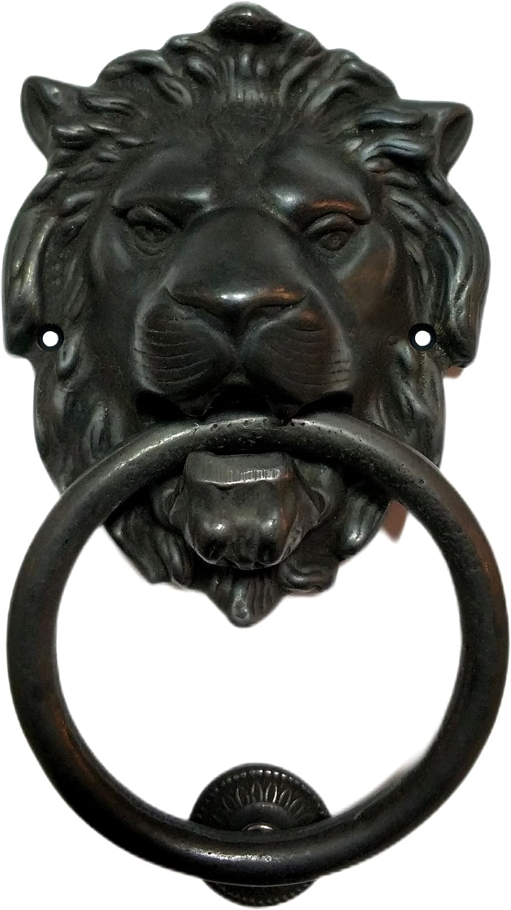 Regency Lions Head Door Knocker, Solid Brass, H:7 inch, Black, Oxide Finish