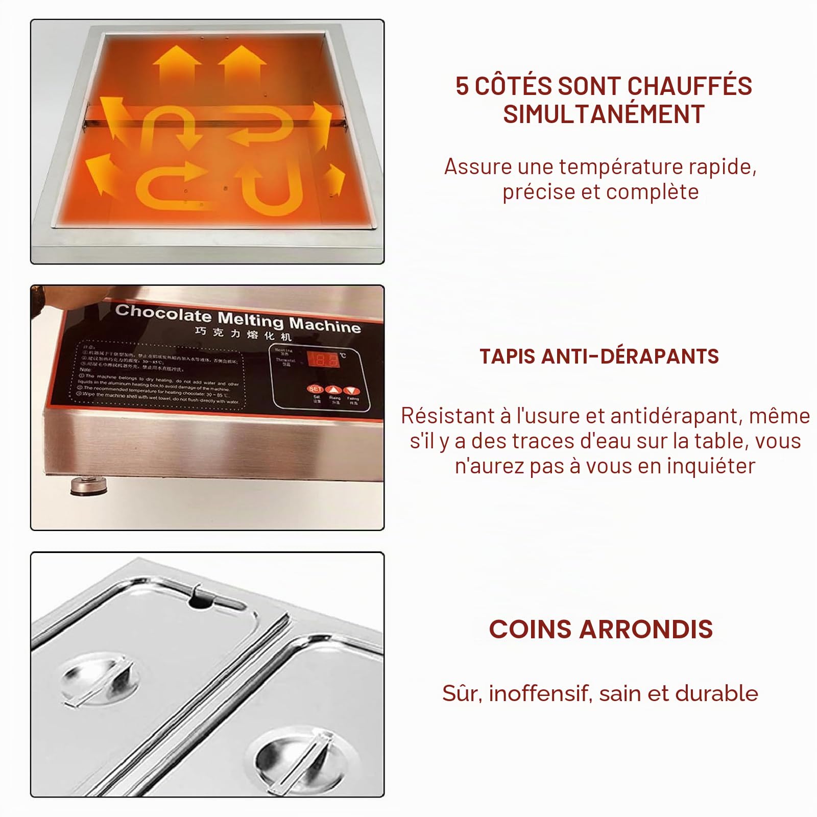 Fondoir à Chocolat à Chauffage Par Air, Machine à TempéRer Le Chocolat, Pot De Fusion De Chocolat De 27 Lb Avec ContrôLe De La TempéRature,1Tank-220V