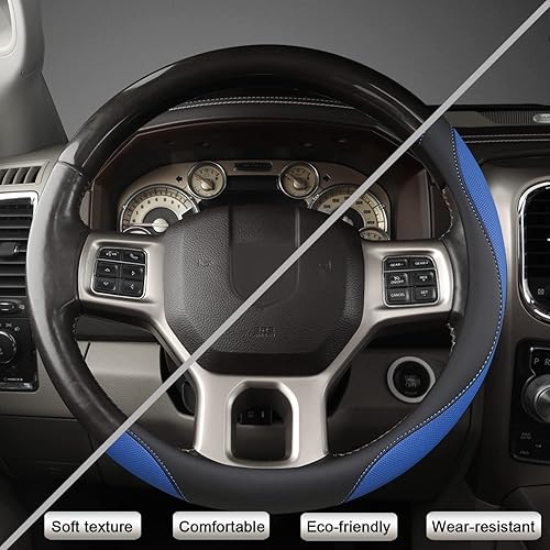 Miniatura 3 de West Llama Funda personalizada para volante de automóvil Dodge RAM 1500 2500 3500, 15.5-16 pulgadas (negro + azul tamaño grande)