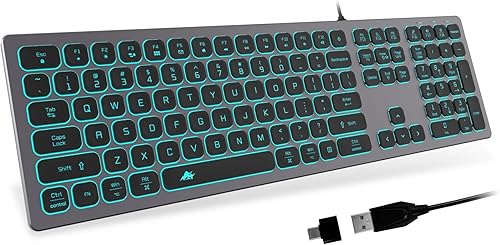 Teclado de Aluminio Silencioso con Cable Retroiluminado - Teclado Delgado de Teclas Chiclet Compatible con Apple iMac, MacBook, Mac y PC, Teclado