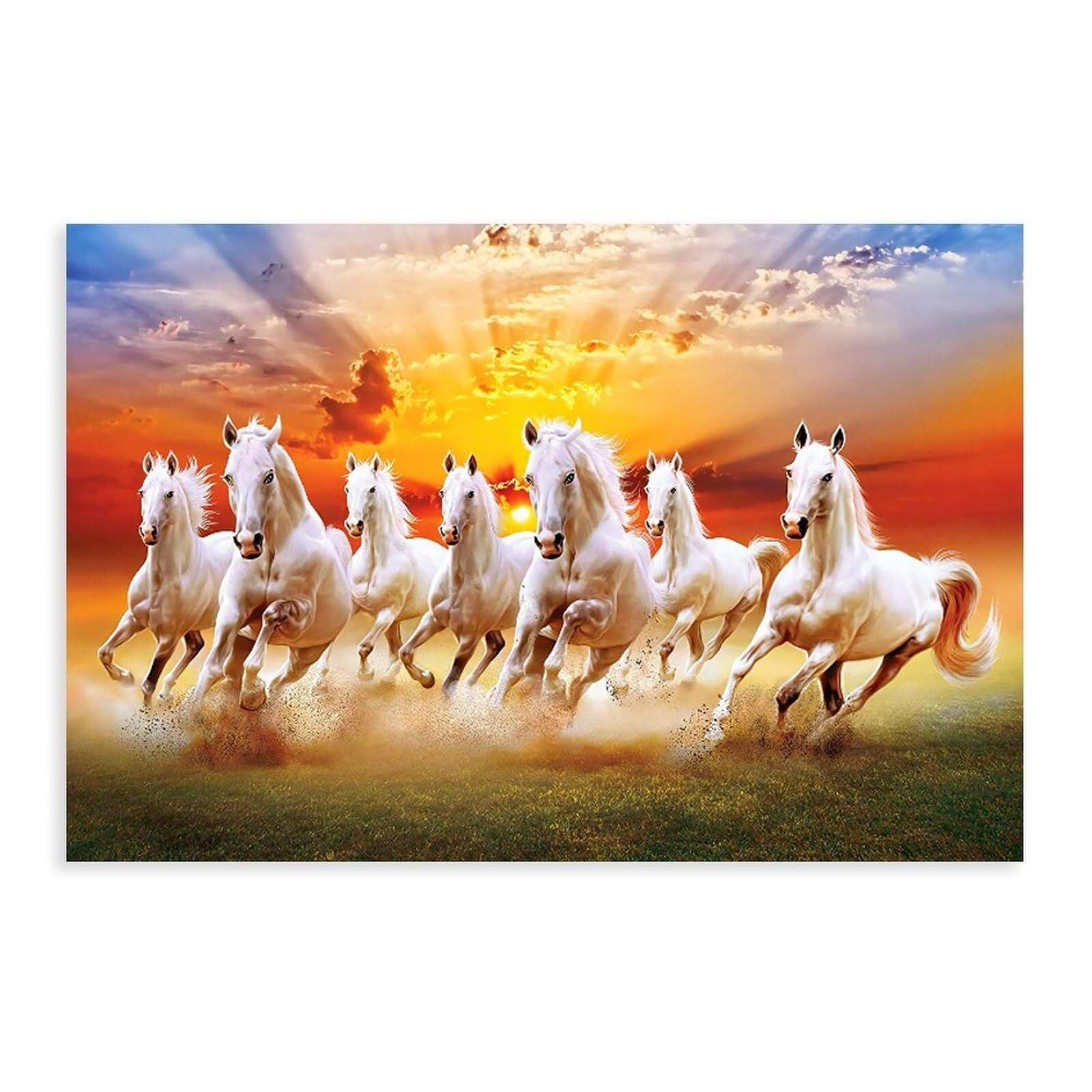 ZNRNVYIEN Seven Running Wild Horses Poster - Lucky Horse Art Print for Western & Equestrian Decor Framed,16x24inch(40x60cm)