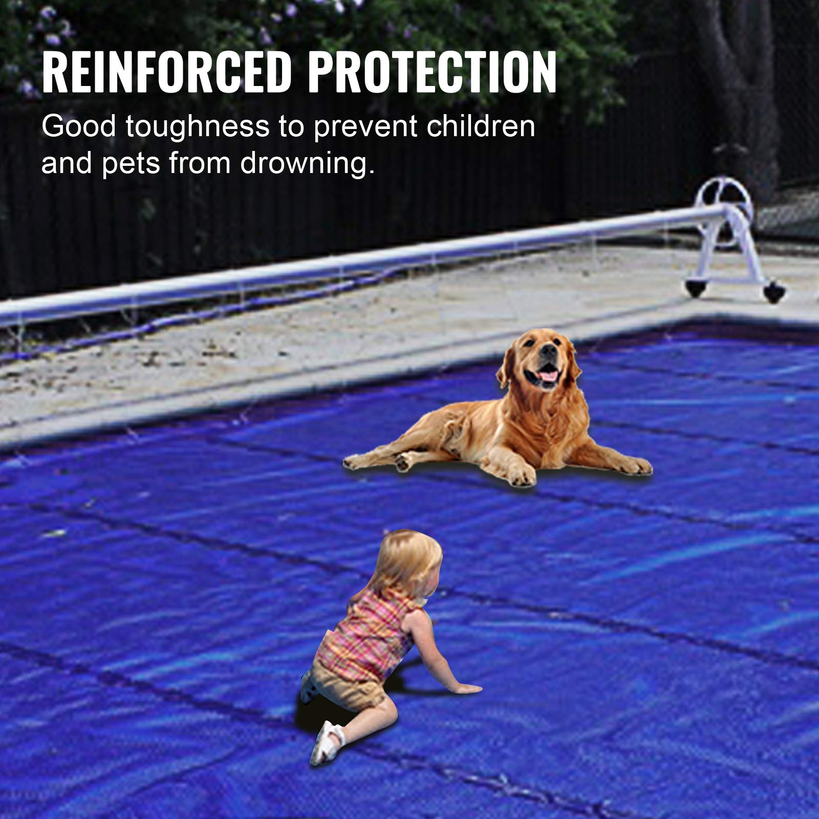 VEVOR Pool Abdeckplane, Passend für Rechteckige, Eingelassene Pools (3,66x7,62 m), Winterabdeckplane mit Ablauflöchern, Netz-Poolabdeckung für Schwimmbecken, PVC-Sicherheitsabdeckung, Blau