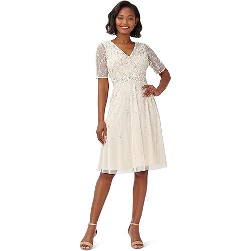 Adrianna Papell Women's Beaded Tea Length Dress