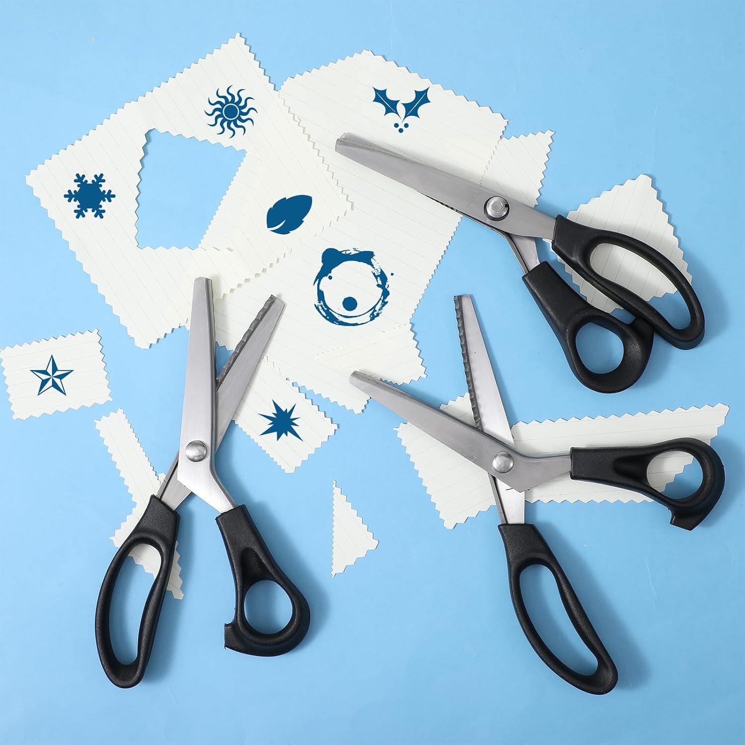 3 Sizes Pinking Shears Set — 3 mm, 5 mm, 7 mm Zigzag Scissors, Handheld Serrated Edge Scissors or Crafting, Paper Cutting, Leather Materia