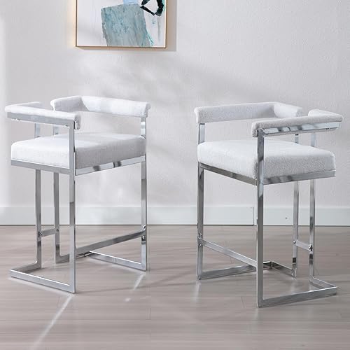 Miniatura 7 de Ya-Home Juego de 2 taburetes de bar modernos de 26 pulgadas de altura de mostrador, sillas de bar tapizadas de tela de lino, taburetes de cocina con