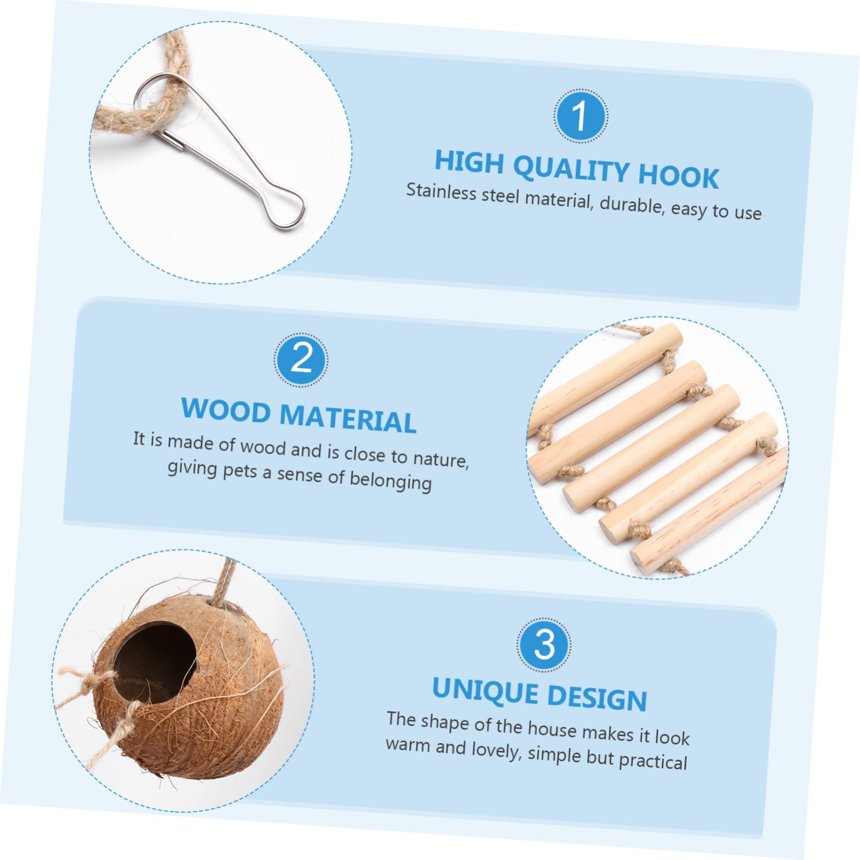 COLLBATH Vogelnest Kokosnuss Mit Leiter Natürliches Holzspielzeug Sicherer Ruheplatz Für Kleine Vögel Und Hamster