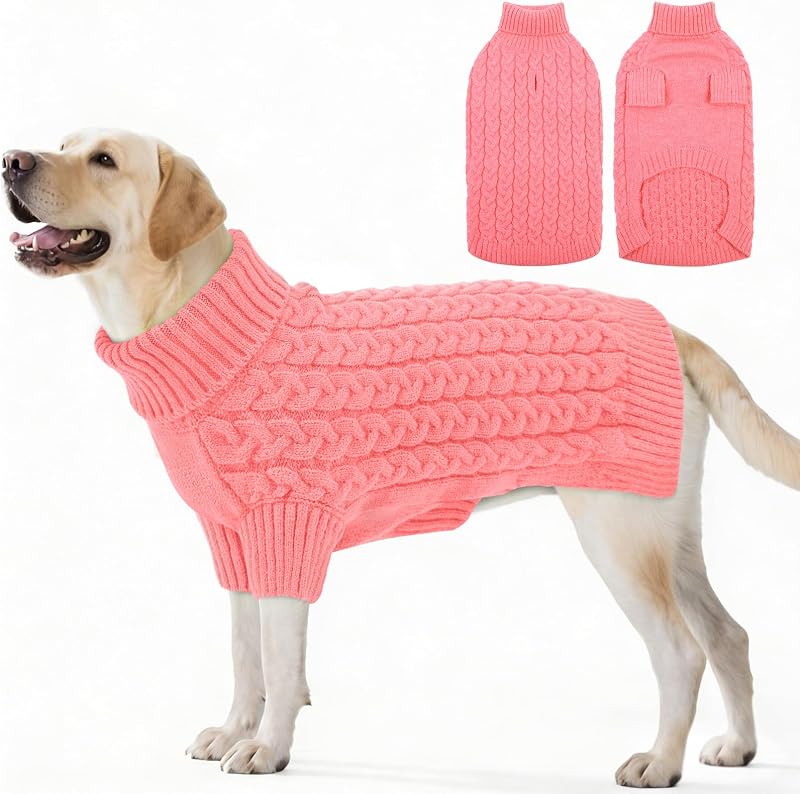 Suéter de tricô para cães com gola alta e abertura para guia ASENKU ASE-744MY-XL-Pink