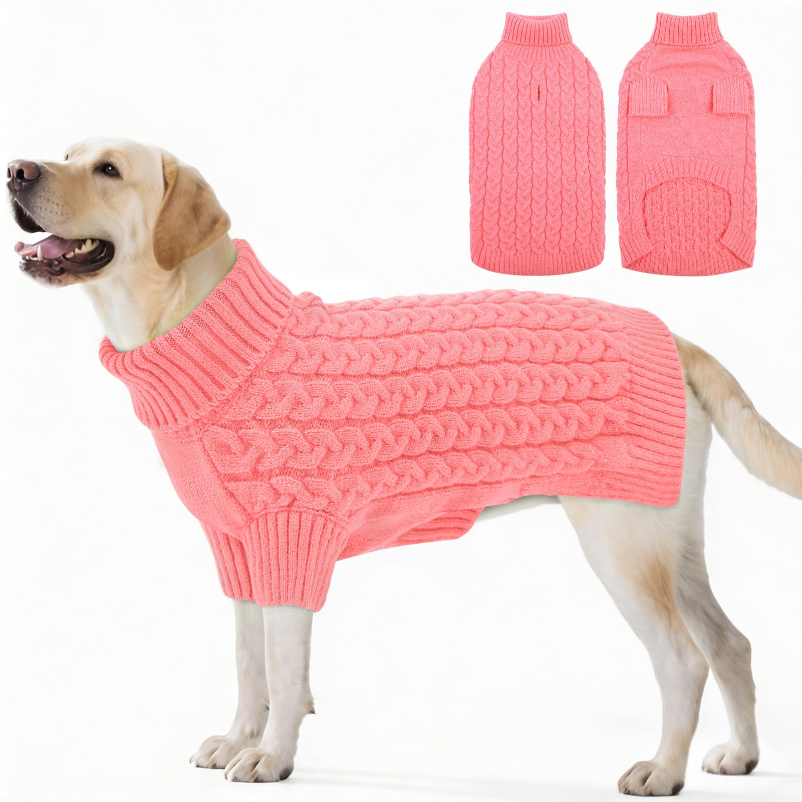 ASENKU Dog Jumper 2XL, Warm Fleece Cable Knit Coat for Large Dogs
