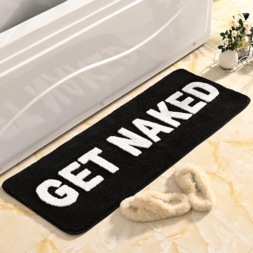 Miniatura 6 de QJHOMO Alfombra de baño con texto en blanco y negro, divertida, antideslizante, súper absorbente, lavable a máquina, para bañera, ducha, dormitorio