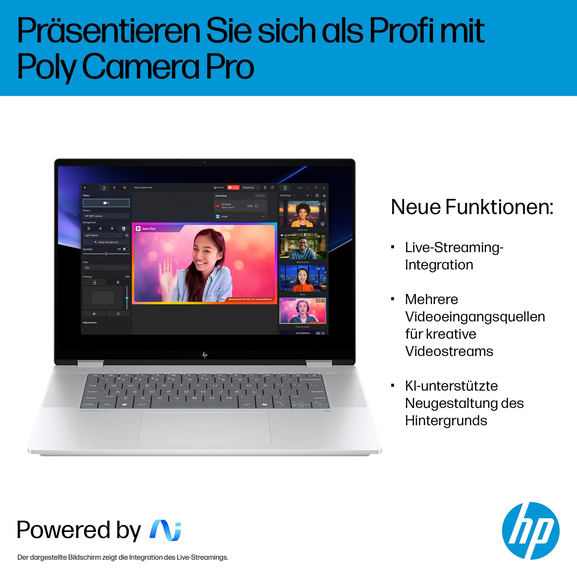 HP OmniBook X Flip 2-in-1 Laptop (16" 2K Touchscreen, Intel Core Ultra 5, Copilot+, 16GB RAM, 512GB, Win 11, QWERTZ) - Silber