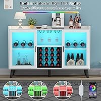 Vista 5 de Auromie Gabinete de bar de vinos con luz LED, gabinete de café para el hogar con estante para vino y vidrio, aparador de cocina con estantes
