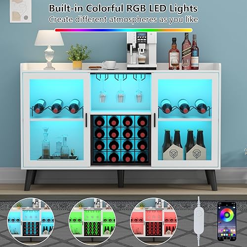 Miniatura 5 de Loomie Armario de bar de vinos con luz LED, gabinete de café para el hogar con estante para vino y soporte para vidrio, aparador de cocina con