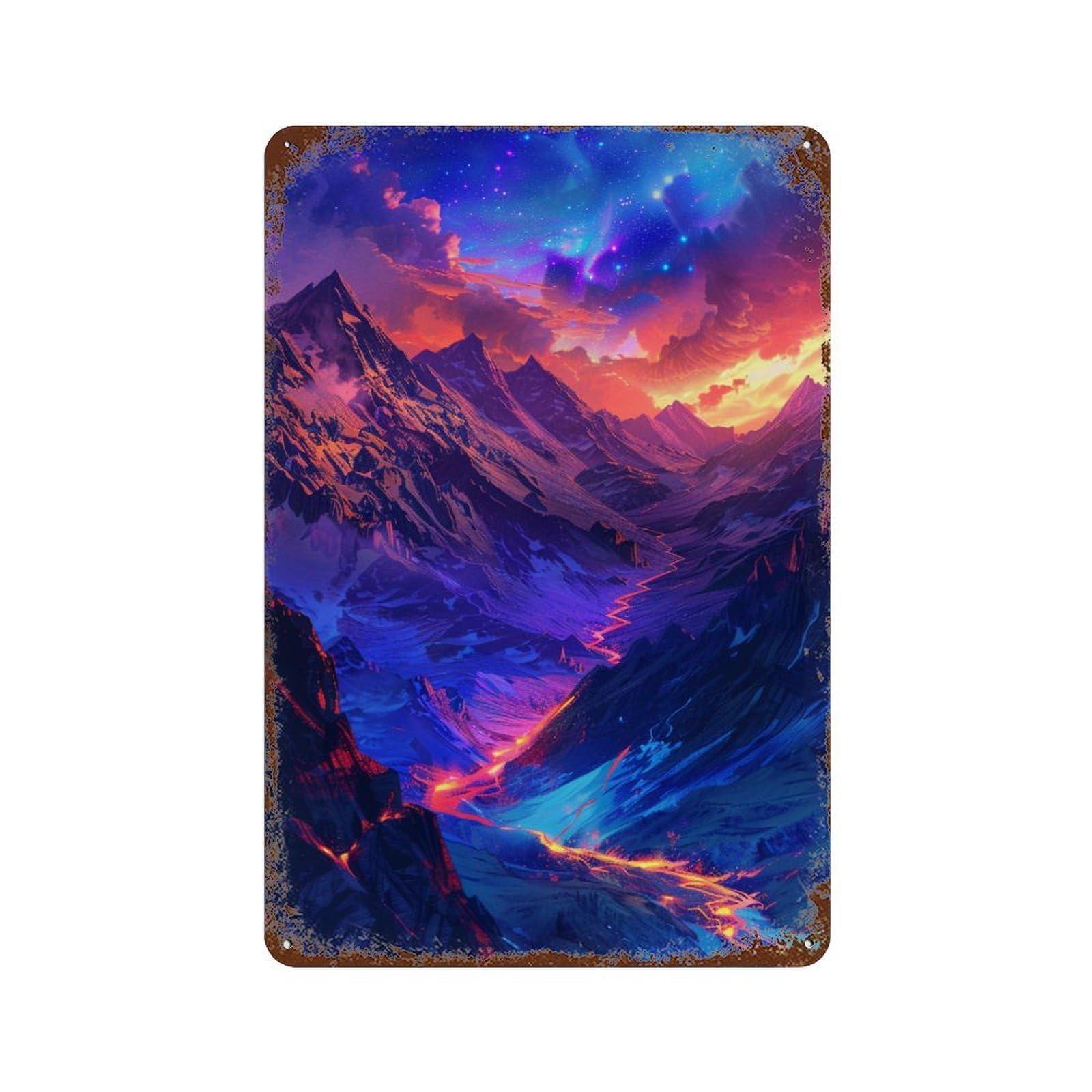 Magical Mountain Landscape Vintage Metal Tin Sign 11.8"x7.9", Ideal for Living Room, Hallway And Home Decor