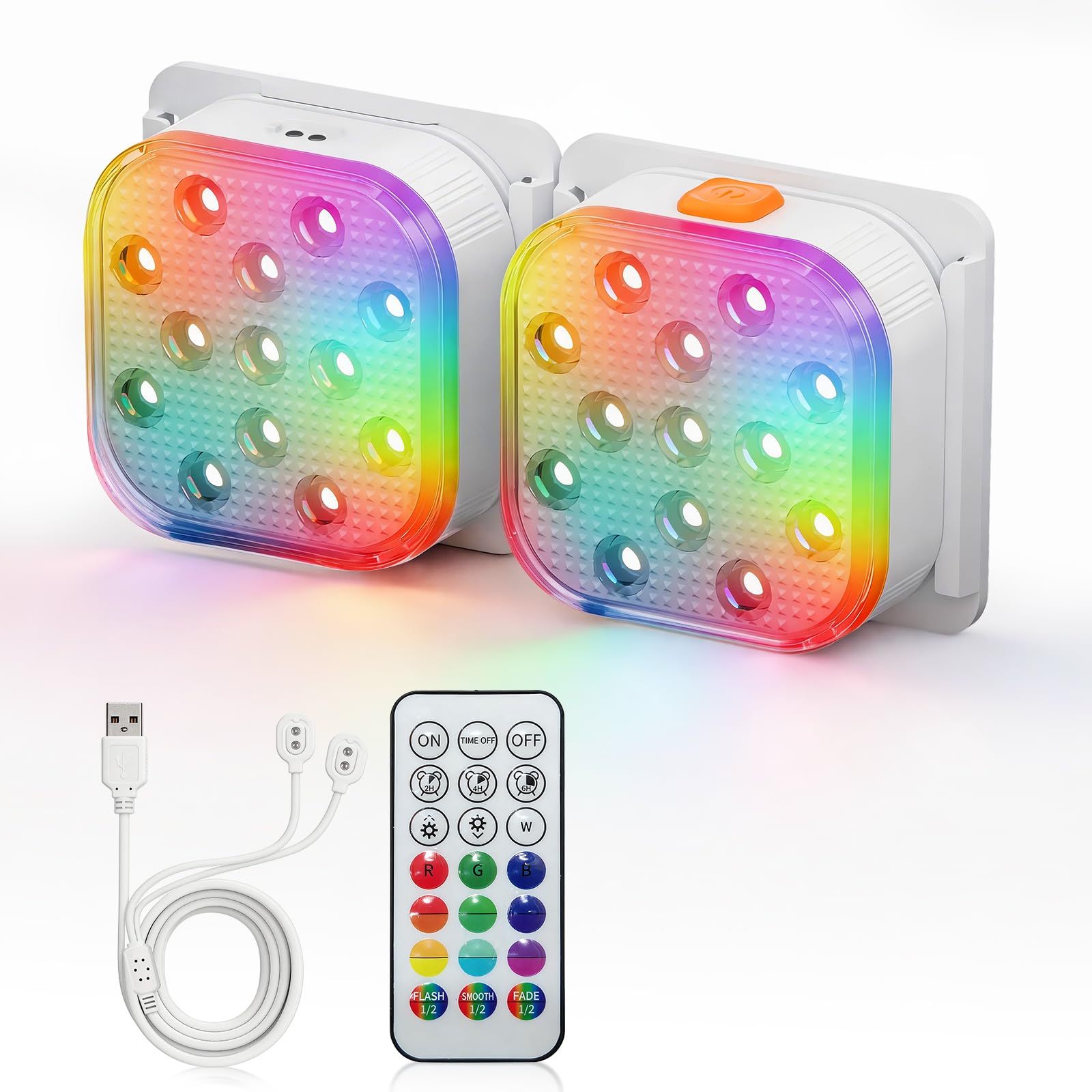 SoulBay - Luces de piscina subacuáticas, 2 piezas de luces magnéticas recargables para bañera de hidromasaje con control remoto, 16 colores y 6 modos dinámicos RGB, accesorios de spa LED impermeables