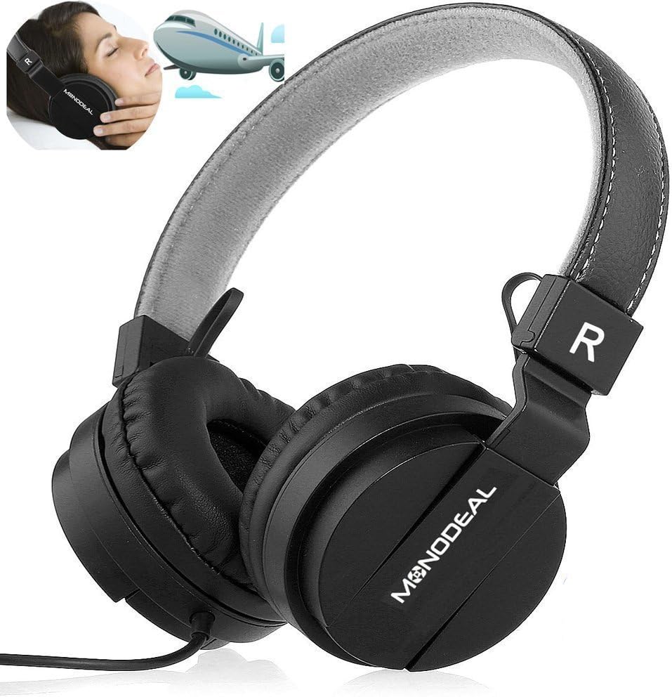Active Noise Cancelling Headphones with Microphone/Controller, Monodeal Lightweight Wired Earphones On Ear, Deep Bass Foldable Travel Headset with Carrying Case, 20 Hours Playtime - Black โฆ