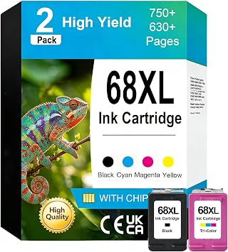 68XL 68 Ink Cartridge Compatible for 6155e 6555e Ink, BCMY, 2-Pack
