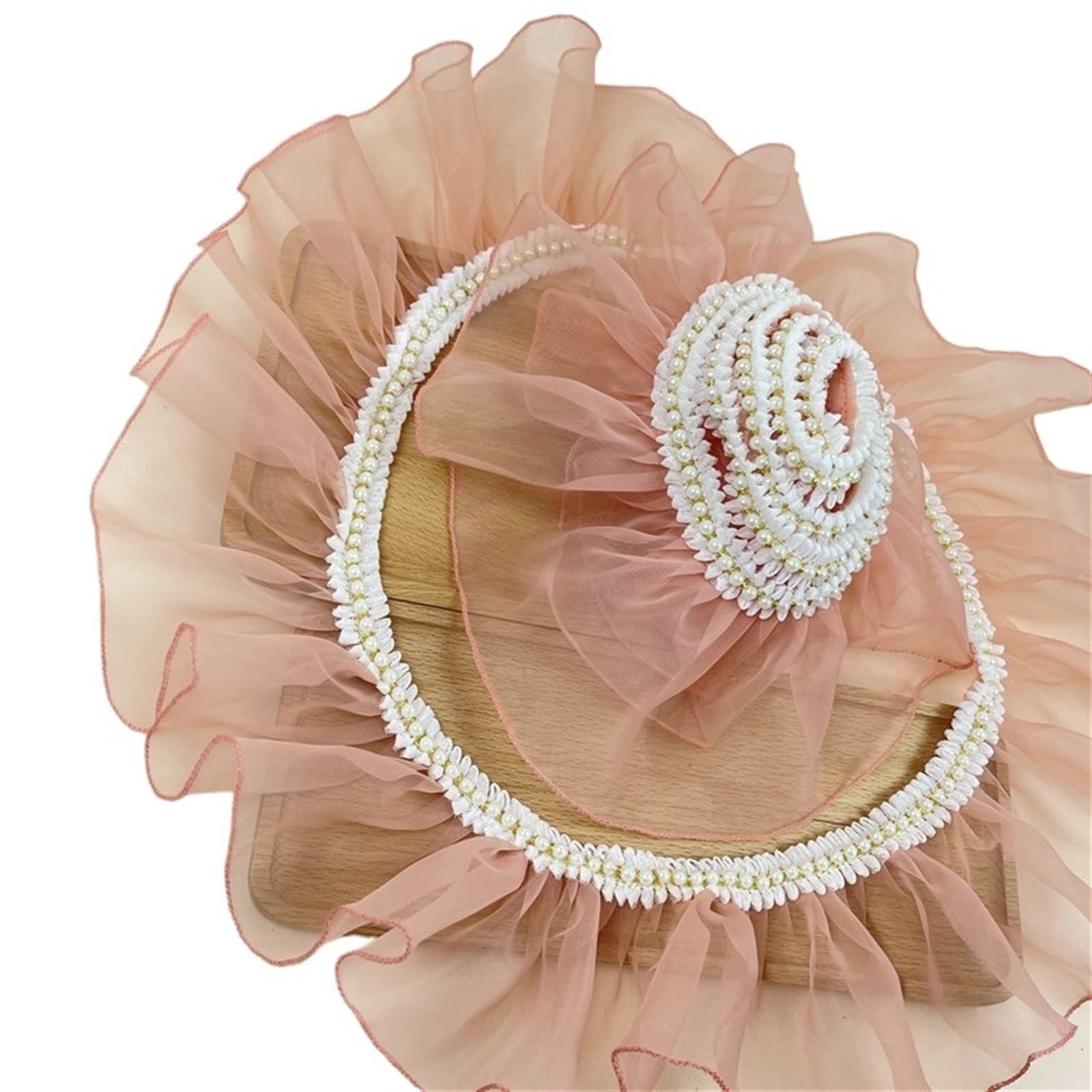 Pleated Beaded Ruffle Lace 1Meter Organza Pleats Ruffle Lace Trim with Beads Lace Sewing Craft (Color : Dark Pink, Size : 2meter)