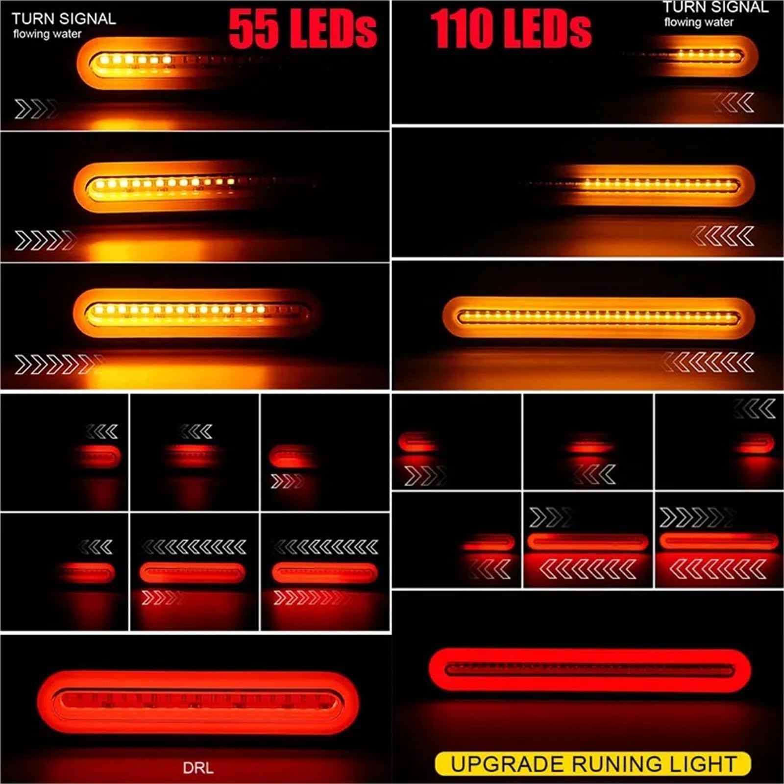Lámpara Indicadora Luces Freno 12V Y 24V para Camiones, Remolques, Barcos Y Camiones, Luces Traseras 19LED, Lámpara Señal Giro Resistente Al Agua Luz Trasera Coche(4 Piece LED 55 124mm)