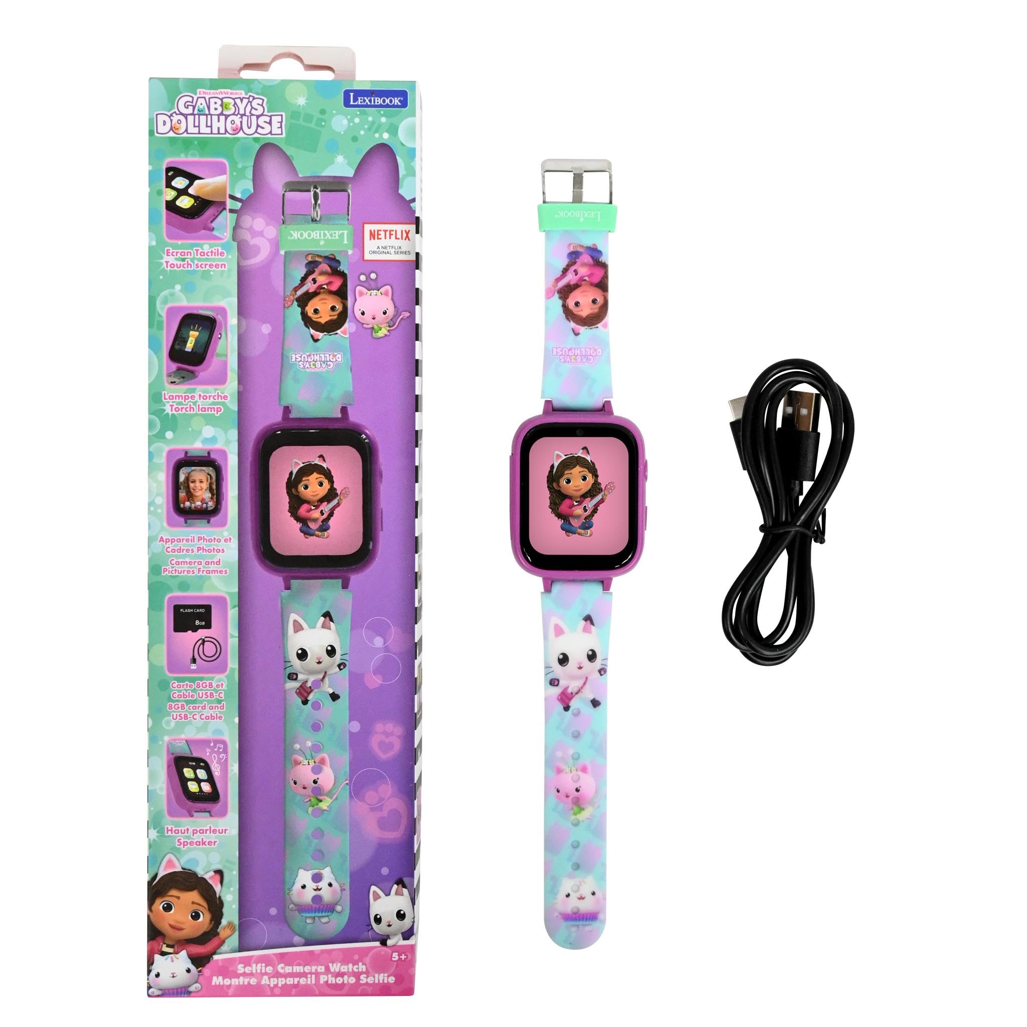LEXIBOOK, Gabby's Dollhouse, Selfie camera watch, HD touch screen, 720p camera, MP3 player, Built-in speaker, Dictaphone