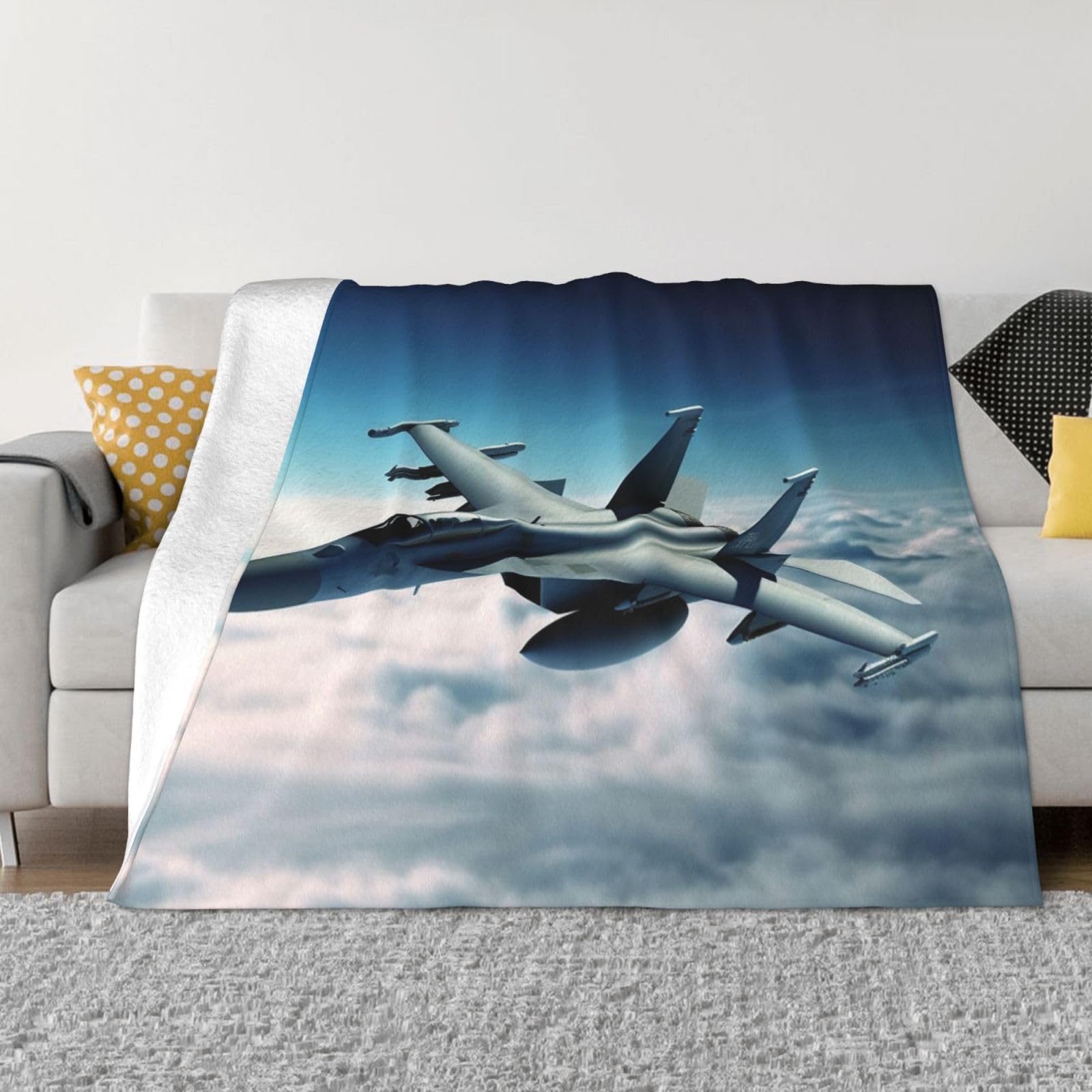 KLOPH Aircraft Fighter Jets Throw Blanket 60"x50" Flannel Fluffy Warm Blanket for Couch, Reversible Plush Blankets for Bed, Comfy Fuzzy Blanket for Sofa, Plush Lightweight-Blankets for All Season