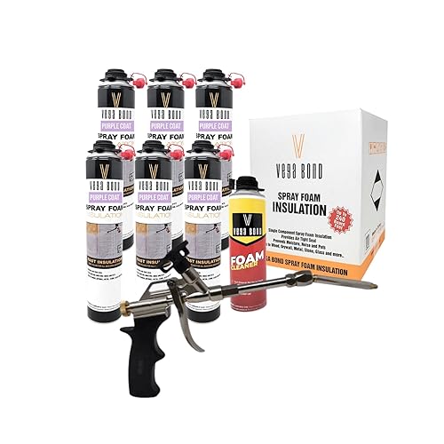 Vega Bond Paquete de 6 espumas aislantes de 29 onzas (120 pies de tabla) con pistola de aplicación y limpiador paquete de 6