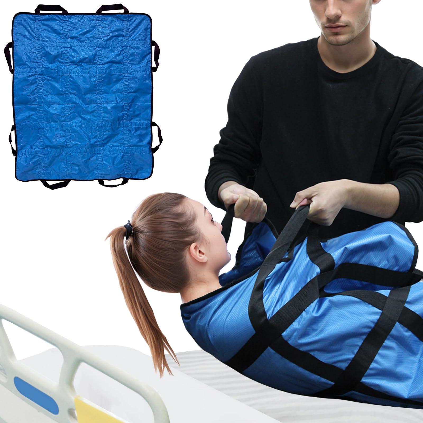 Almohadillas de cama de posicionamiento reutilizables para personas mayores con 8 asas de 48 x 40 pulgadas, sábanas deslizantes de transferencia lavables para moverse, giro, levantamiento de pacientes