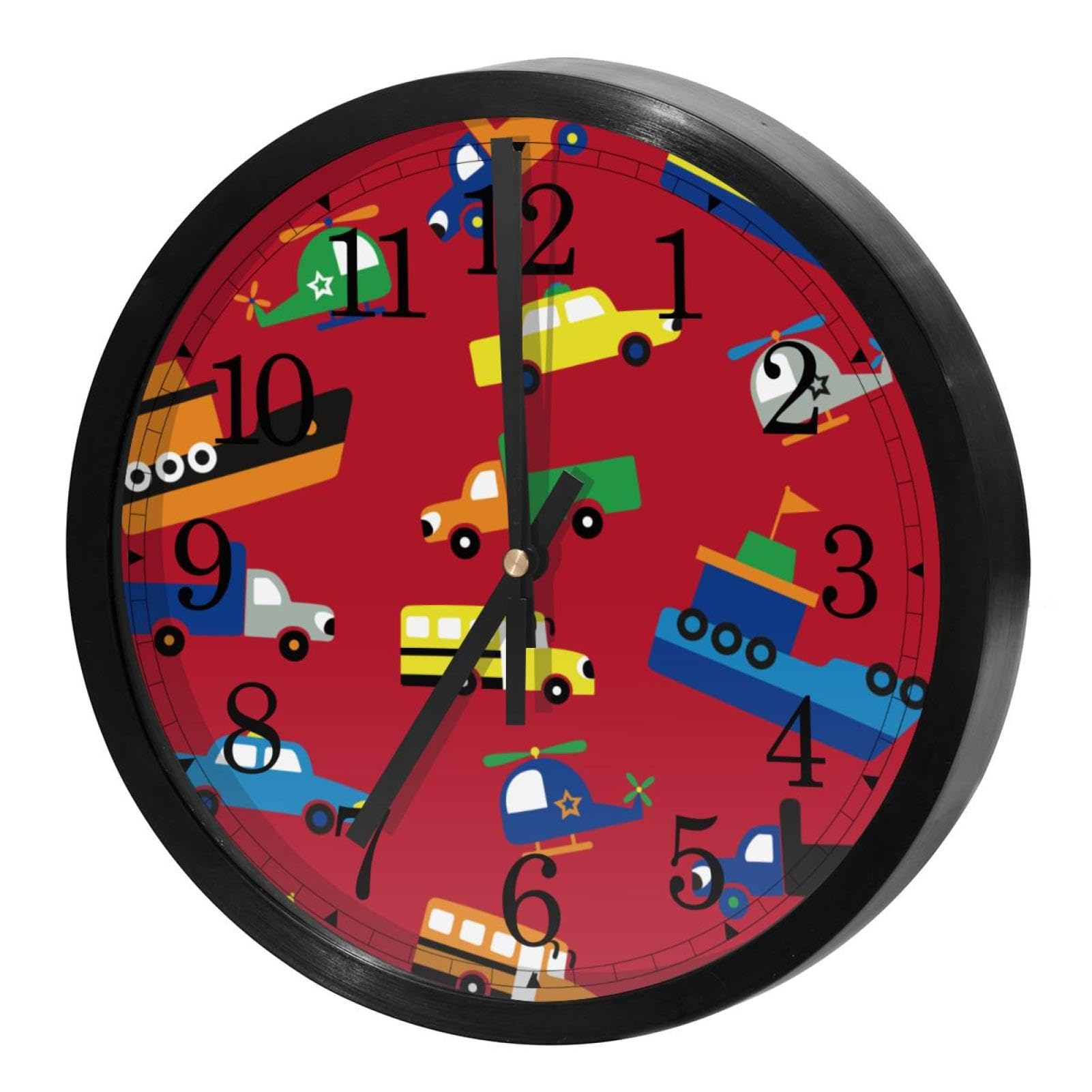 Horloge murale à quartz pour chambre d'enfant et école thème transport