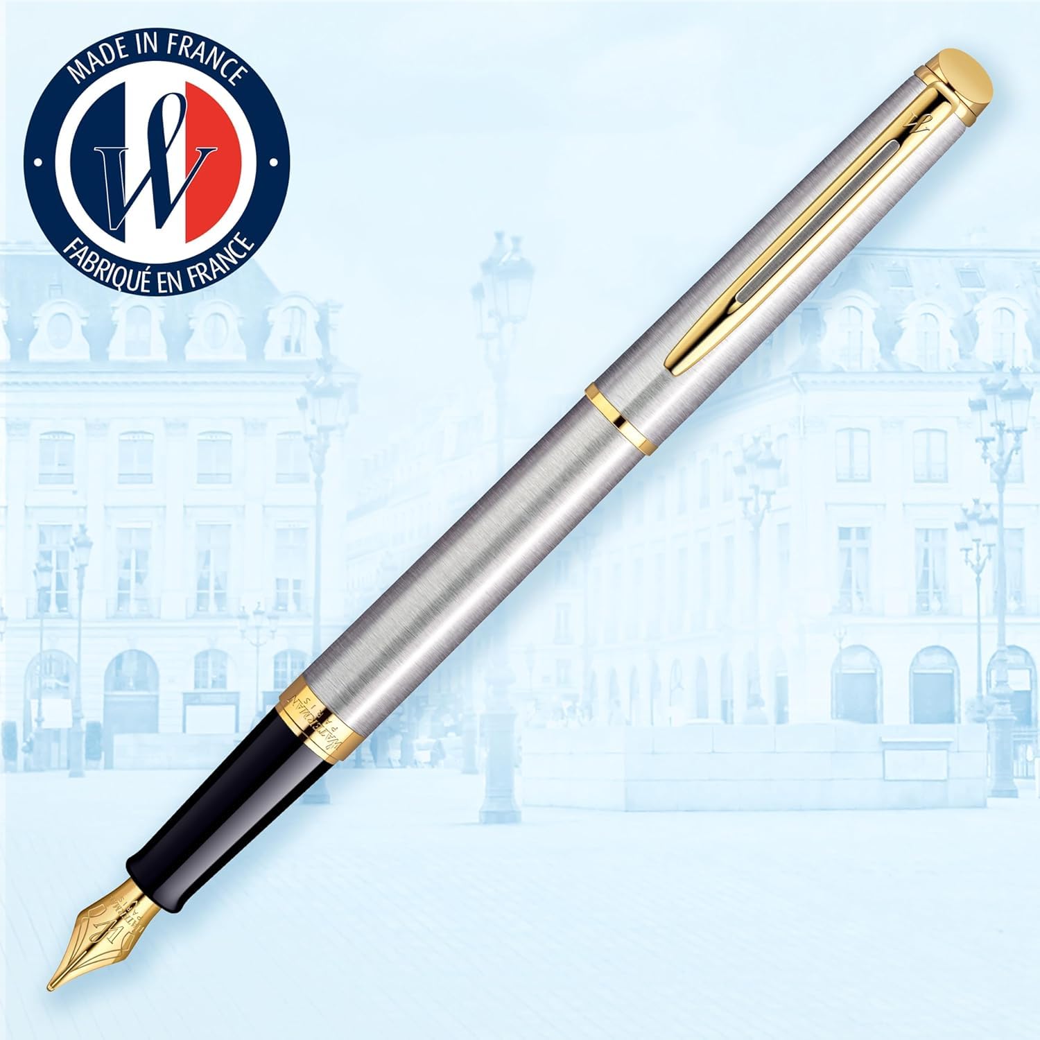 Waterman Hémisphère - Set di penne stilografiche e penne a sfera con incisione, personalizzabili come regalo per compleanni, anniversari e regali di Natale (Stainless Steel G.T)