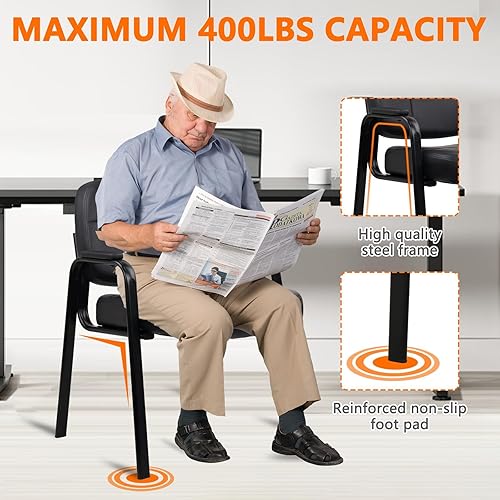 Miniatura 7 de CLATINA Silla grande alta de 400 libras para sala de espera con brazos acolchados, sillas de cuero para invitados de oficina, sin ruedas, para sala