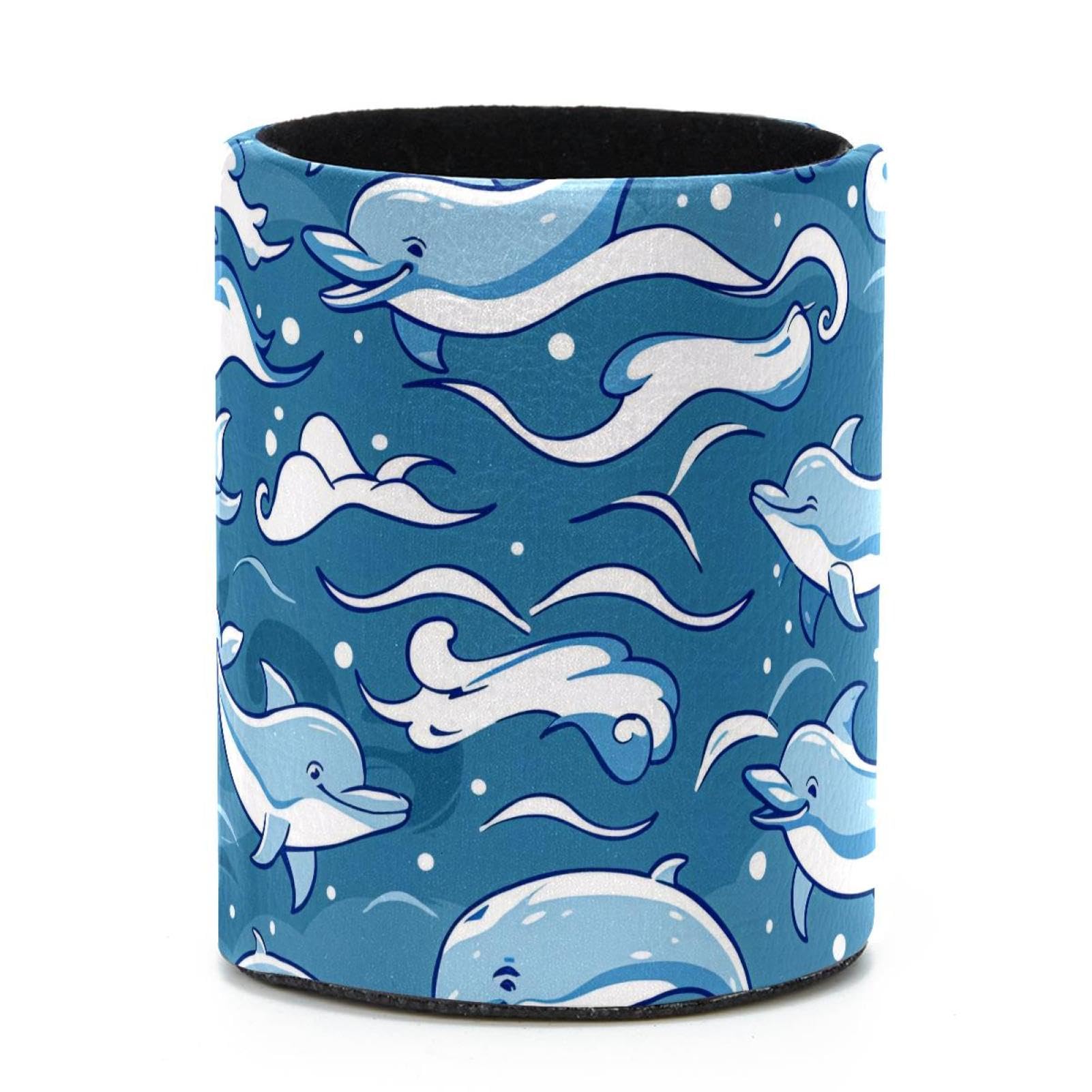 VAPOKF Round Pencil Holders for Desk, Dolphin Waves Pen Holders Pen Pot Makeup Brushes Storage Desktop Stationery Supplies Organiser for Home Office