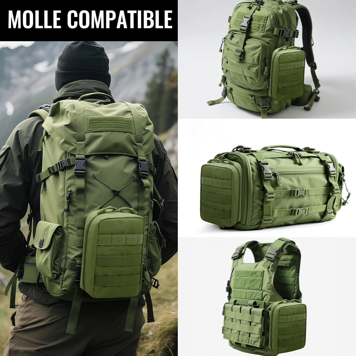 Qavctw Tactical EDC Pouch Utility Organizer Molle Pouches EMT Ifak Medical First Aid Kit Utility Pouch with Two Zippers for Outdoor Tactical Survival Bag - Image 8
