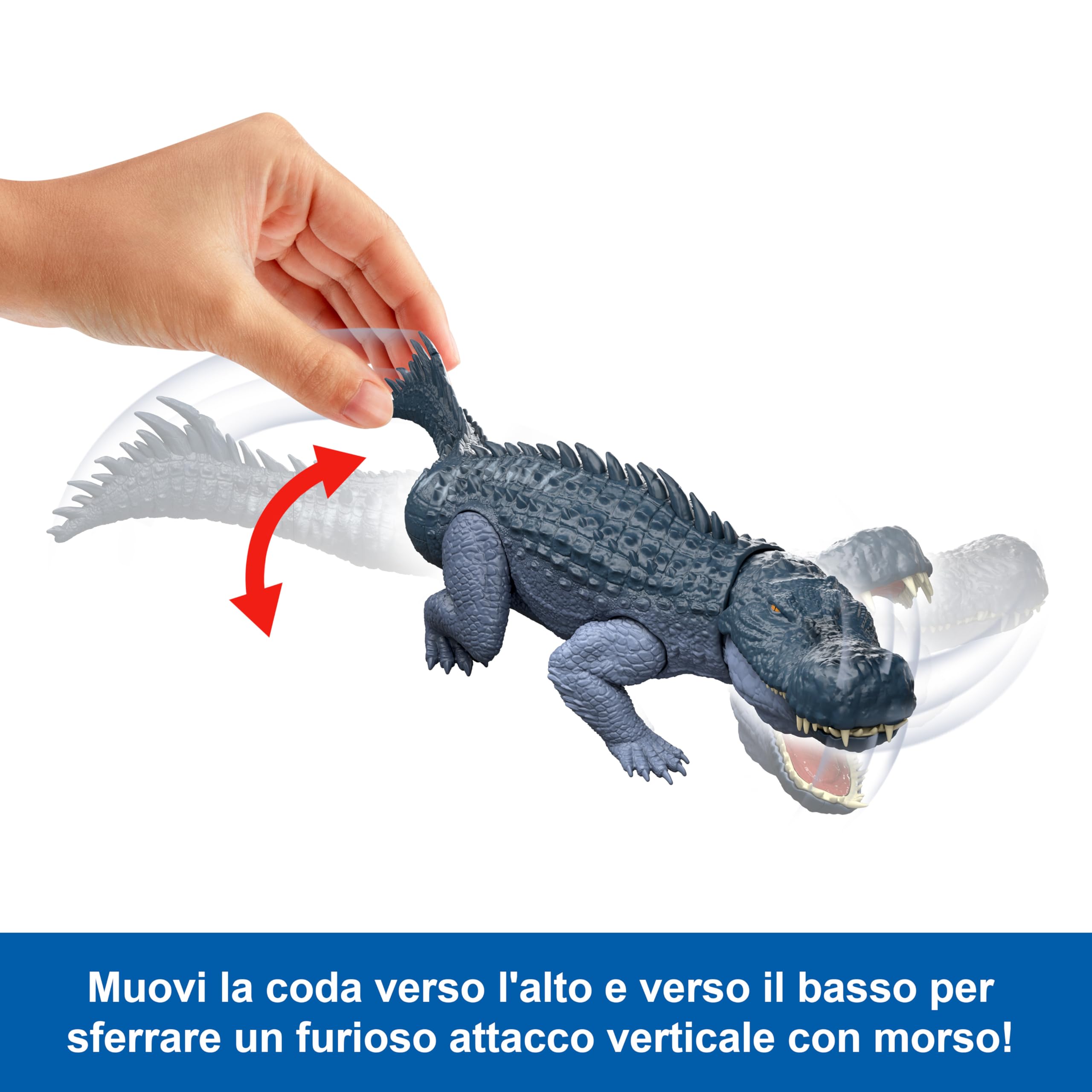 Mattel Jurassic World La Rinascita -Predatori Giganti Purussaurus, specie di dinosauro giocattolo di grandi dimensioni, 2 attacchi furiosi, gioco digitale, JGB94