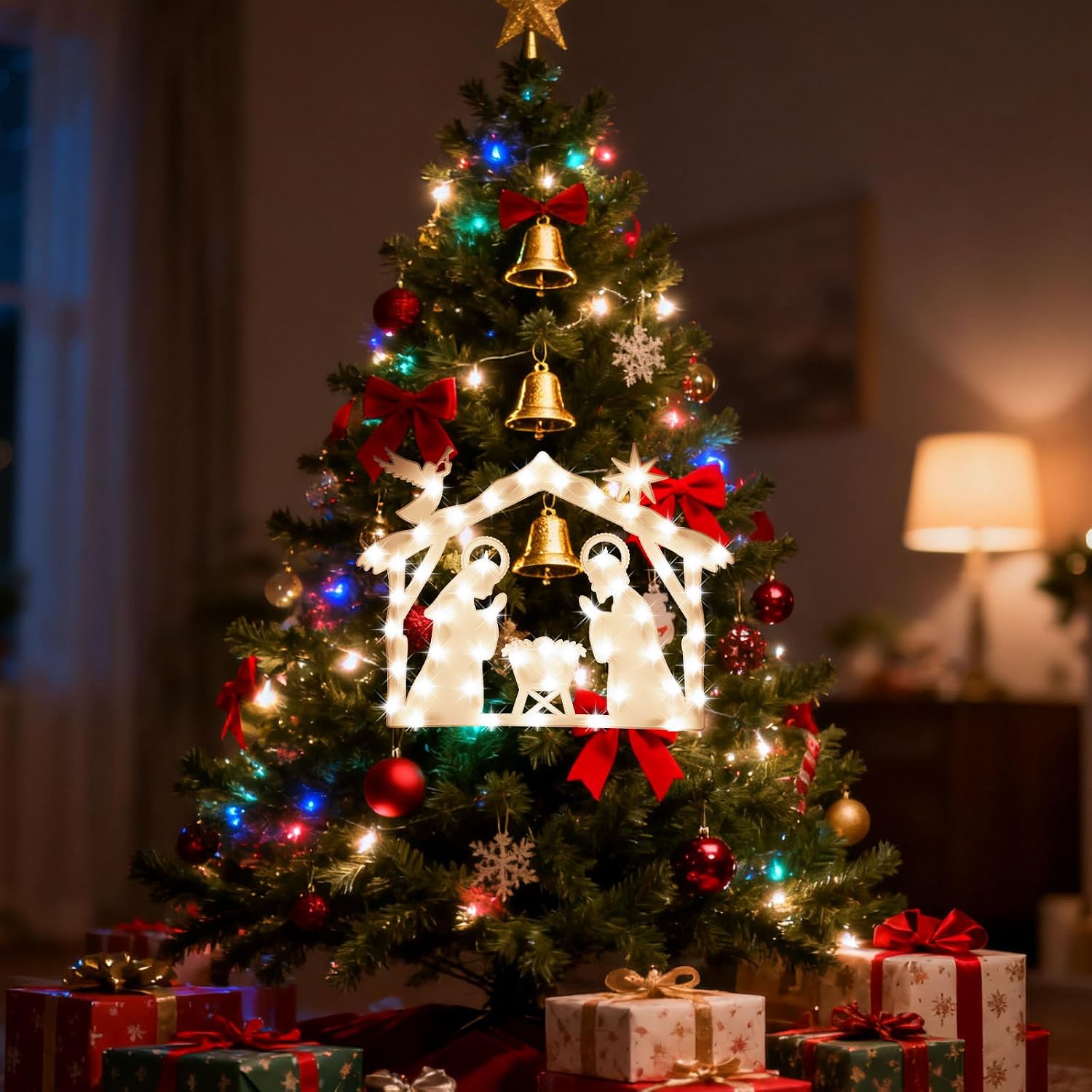LAMPHOME 16.8Inch Nativity Light,Christmas Window Silhouette Lights,Double Side Sign Lamp Decoration for Holiday Indoor Wall Door Glass Decorations