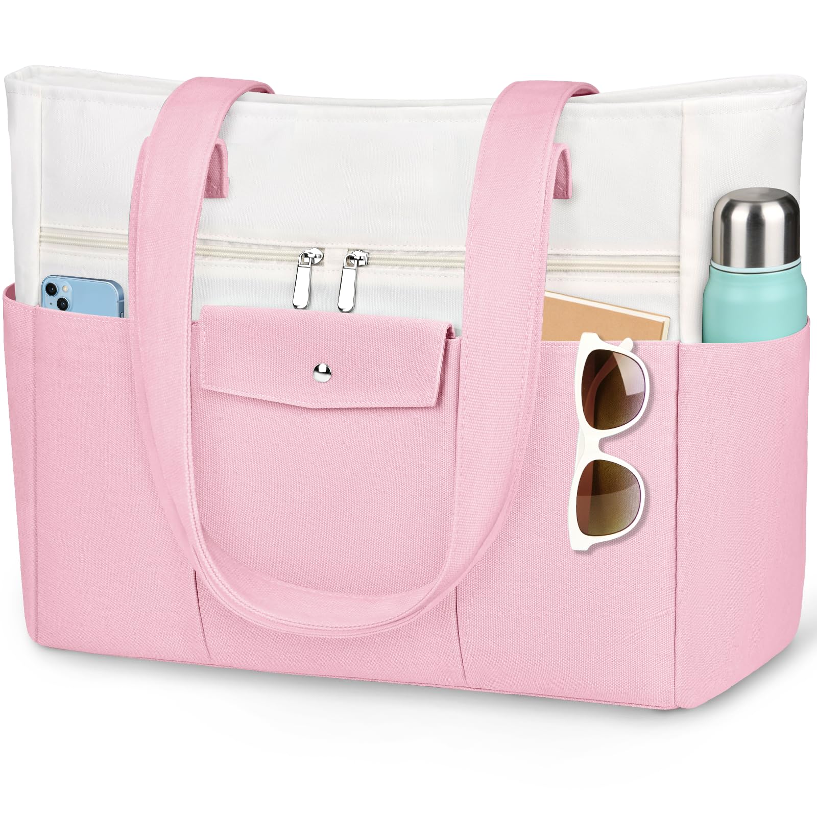 TEUEN Gran Bolso Shopper XXL Impermeable – Bolsa de Playa de Tela con Compartimento Impermeable y Cremallera, Bolsa de Viaje Ligera con Múltiples Bolsillos para Mujer