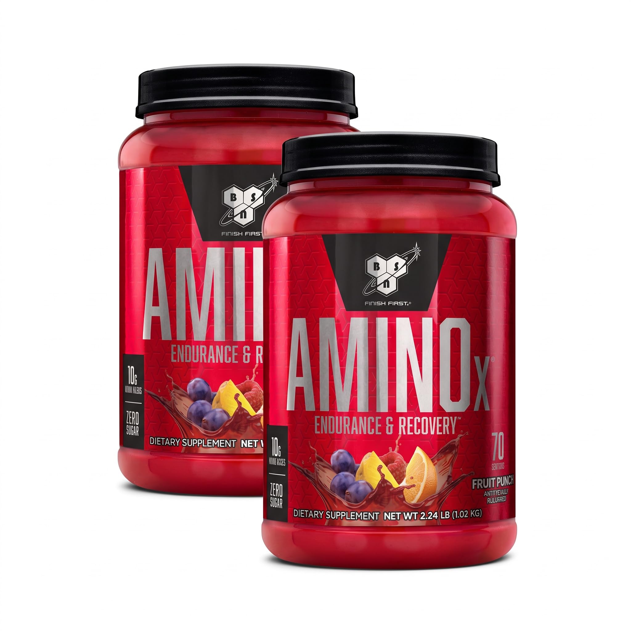 BSN Amino X Muscle Recovery &amp; Endurance Powder, BCAAs, 10 Grams of Amino Acids, Keto Friendly, Caffeine-Free, Support Endurance, Zero Sugar, Fruit Punch, 70 Servings, 35.84 Ounce(Pack of 2)