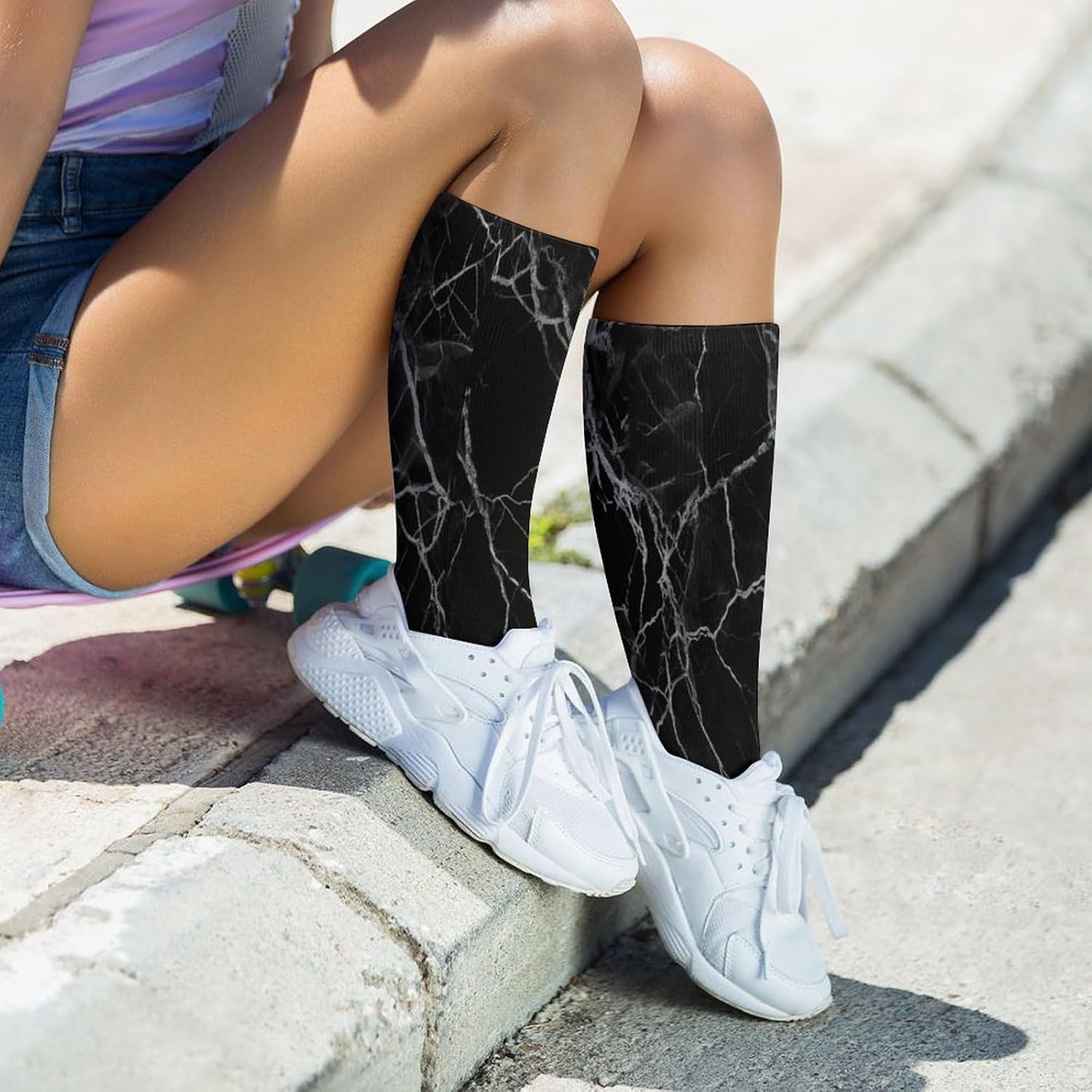 Black Marble Crew Socks Soft Thermal Socks | Socks for Men Women-Casual Wicking,High Stocking for Sports Running-Long Thin Tube Sports Breathable