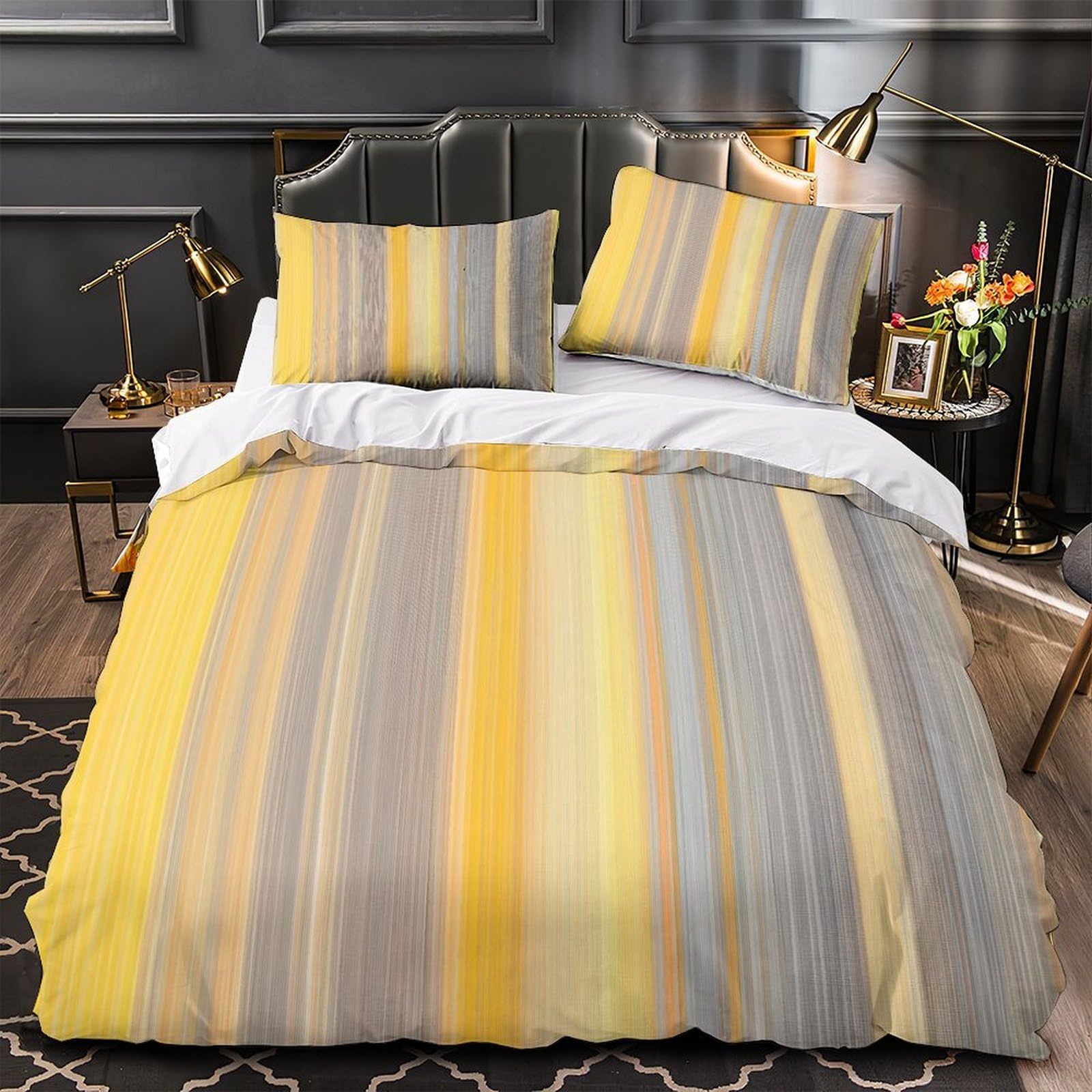 Housse de couette 3D rayures 200x200cm en microfibre moderne avec 2 taies d'oreiller