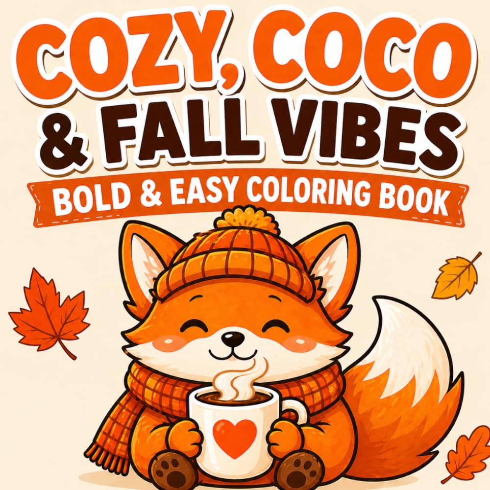 Cozy Coco Fall Vibes Coloring Book: Bold & Easy Coloring Book for Adults and Teens Featuring Cute Cozy Fall Scenes, Simple Designs, Cute Animals, and Relaxing Autumn Pages