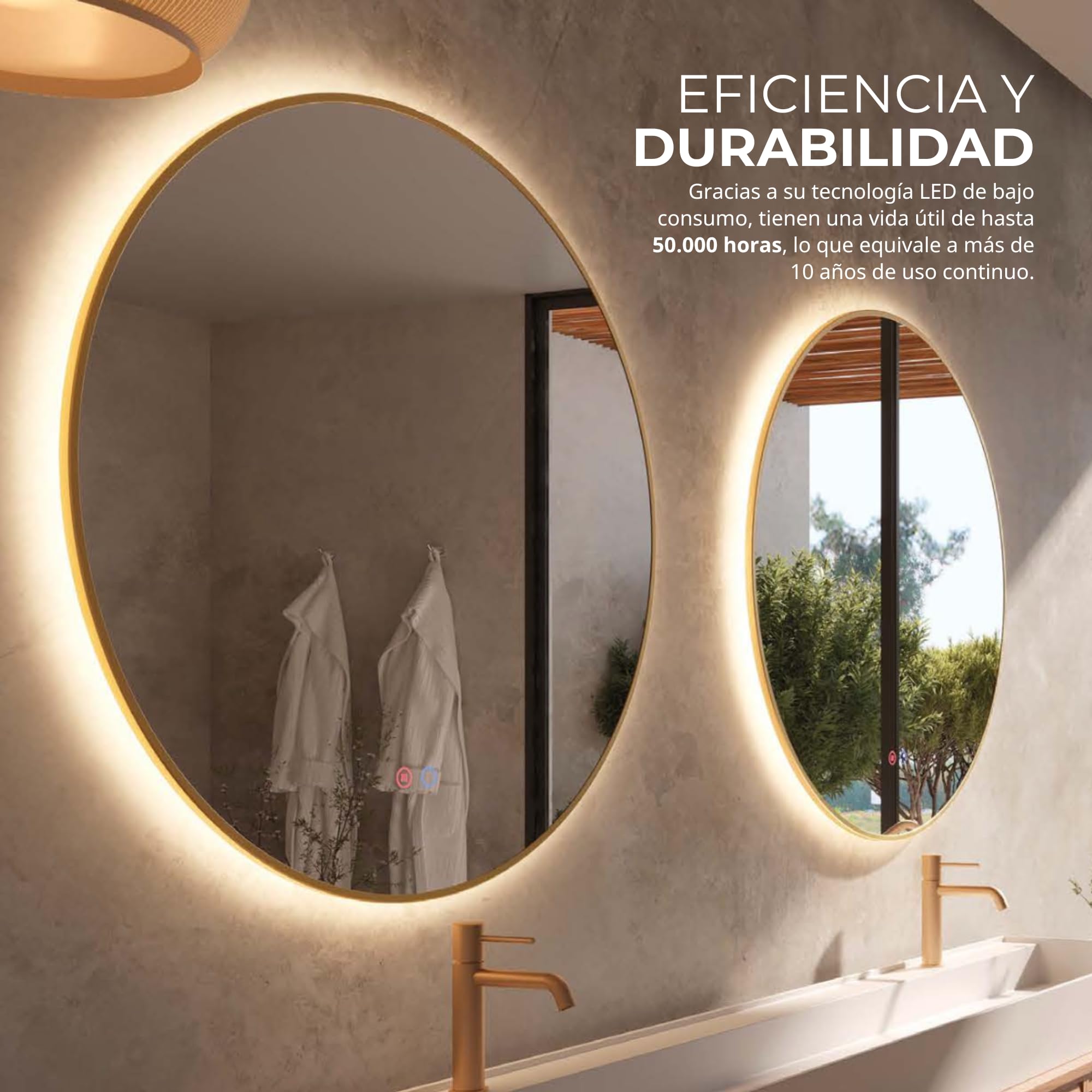 LEDIMEX - Espejo Redondo Baño con Luz LED 70cm Retroiluminado, Sensor Antivaho y Marco Dorado | Espejo Inteligente Oro Cepillado con Luz Tri-LED (Cálida, Neutra y Fría) y Sensor ON/OFF | Serie Fun