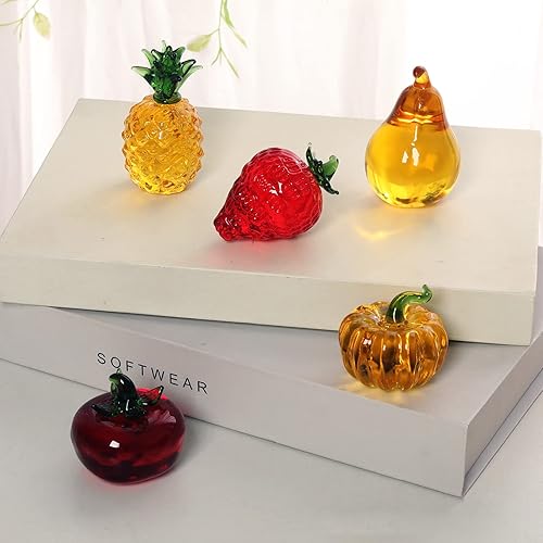 Miniatura 9 de WEISIPU Figura de fruta de cristal coleccionable, adorno pequeño de pisapapeles, adorno de cristal para decoración del hogar, centro de mesa, flor