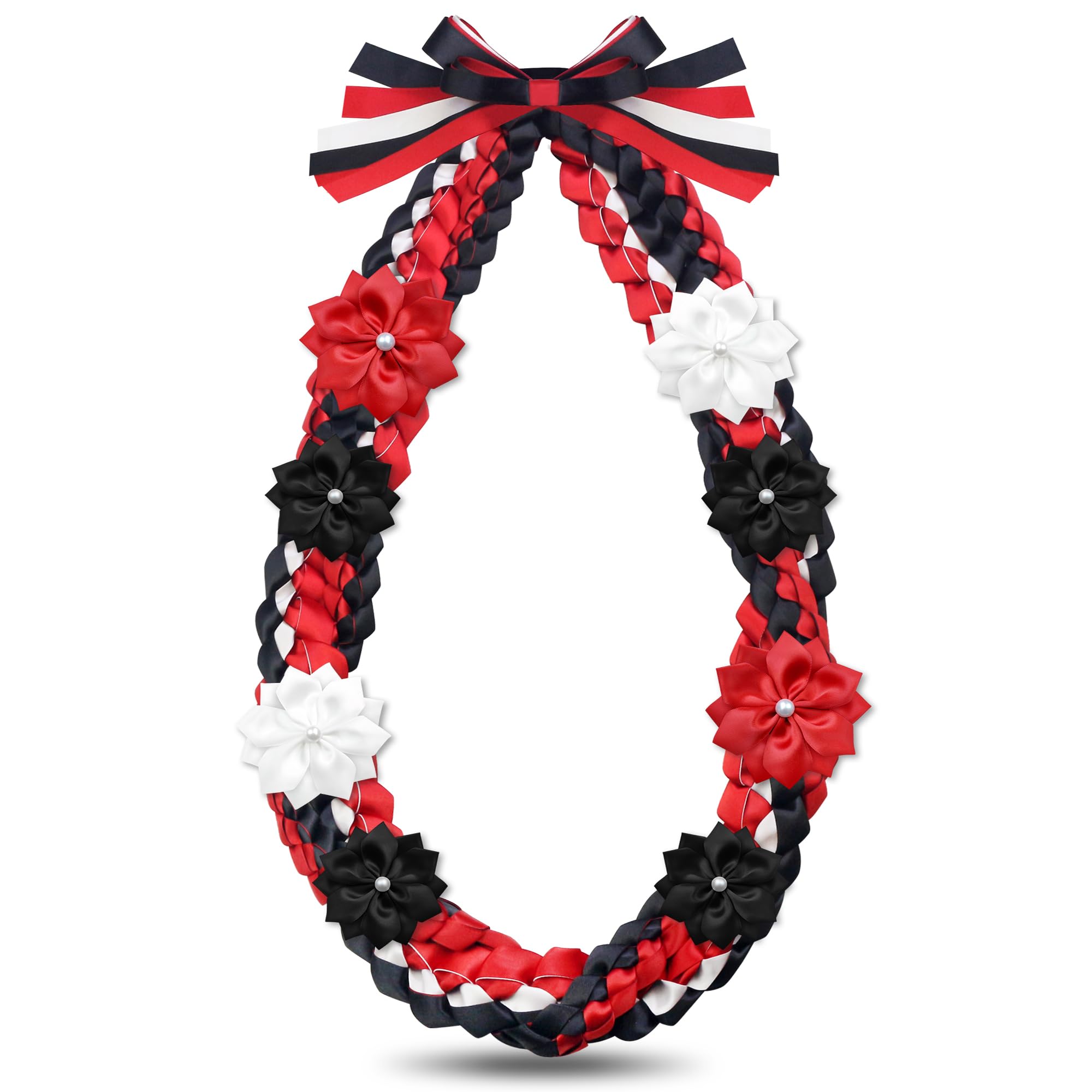 JRLCTECH 50'' Graduation Lei 2026 Graduation Necklace, Double Braided Ribbon Lei Class of 2026, Handmade Grad Leis with 8 Satin Flower Pin for Men