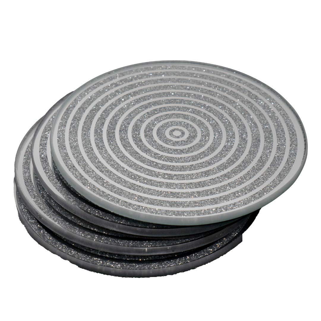 Angraves Geometric Round Lustre Silver Sparkle Glitter Mirrored Glass Coaster Set of 4 Mat